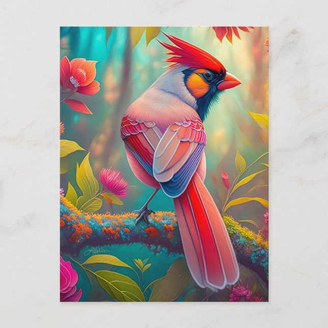 Fantasy Birds Male Cardinal Postcard (Front)