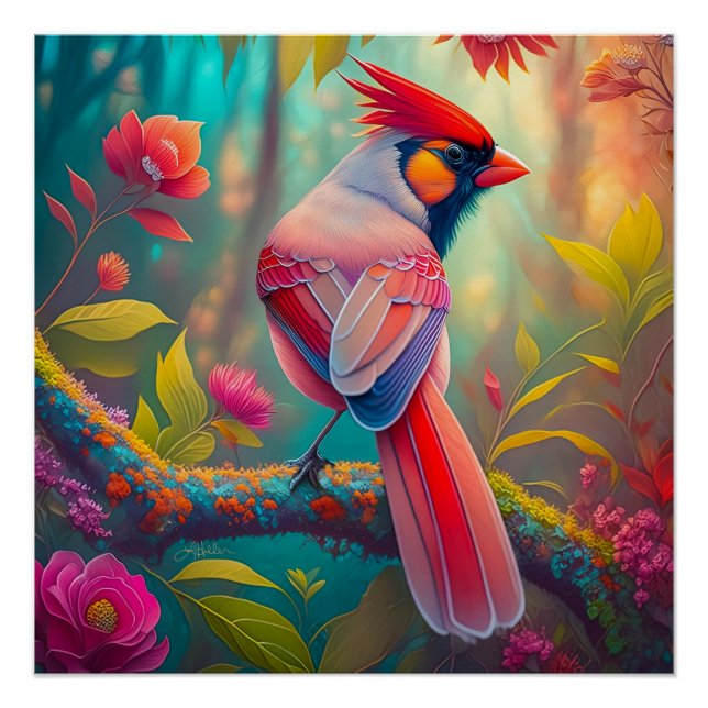Fantasy Birds Male Cardinal Poster (Front)