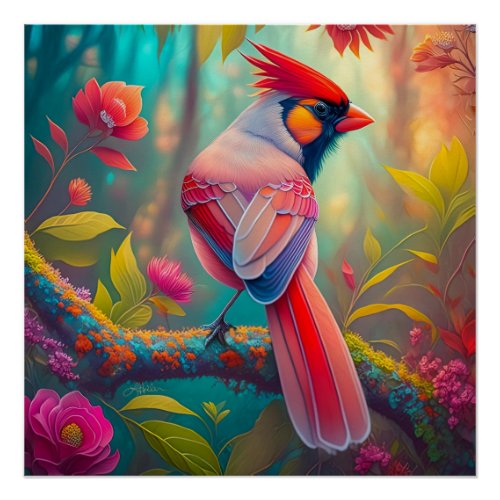 Fantasy Birds Male Cardinal Poster