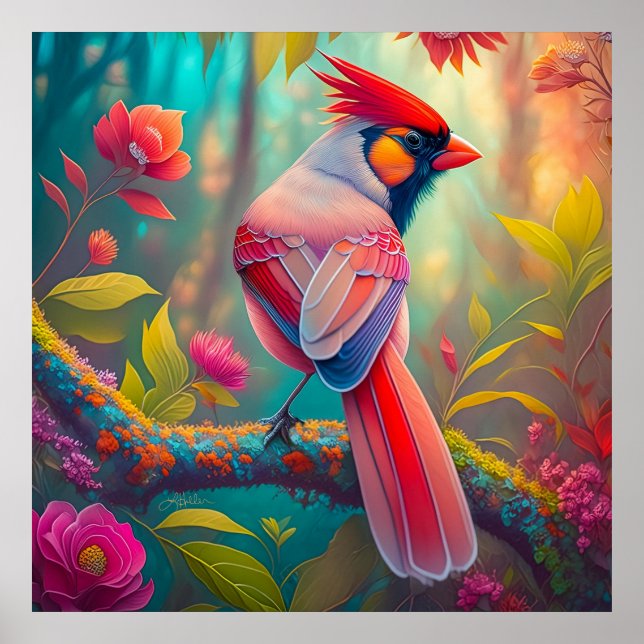 Fantasy Birds Male Cardinal Poster (Front)