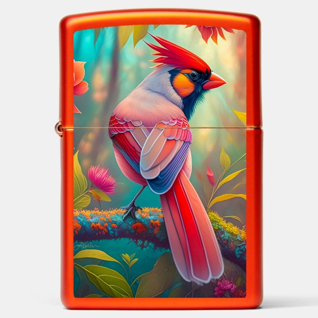 Fantasy Birds Male Cardinal Zippo Lighter (Front)