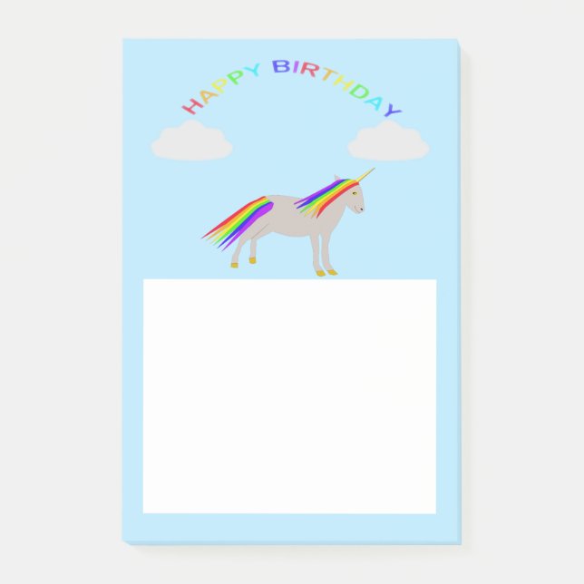 Fantasy Birthday Unicorn and Clouds Post-it Notes (Front)