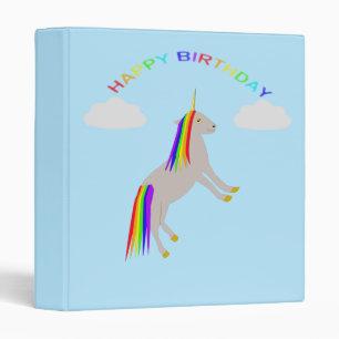Fantasy Birthday Unicorn Rainbow and Clouds 3 Ring Binder