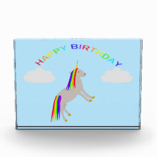 Fantasy Birthday Unicorn Rainbow and Clouds Acrylic Award