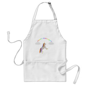Fantasy Birthday Unicorn Rainbow and Clouds Adult Apron