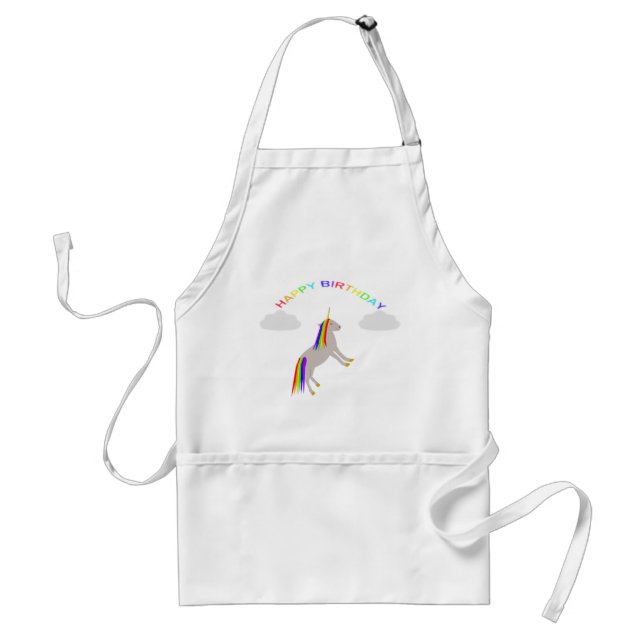 Fantasy Birthday Unicorn Rainbow and Clouds Adult Apron (Front)