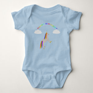 Fantasy Birthday Unicorn Rainbow and Clouds Baby Bodysuit