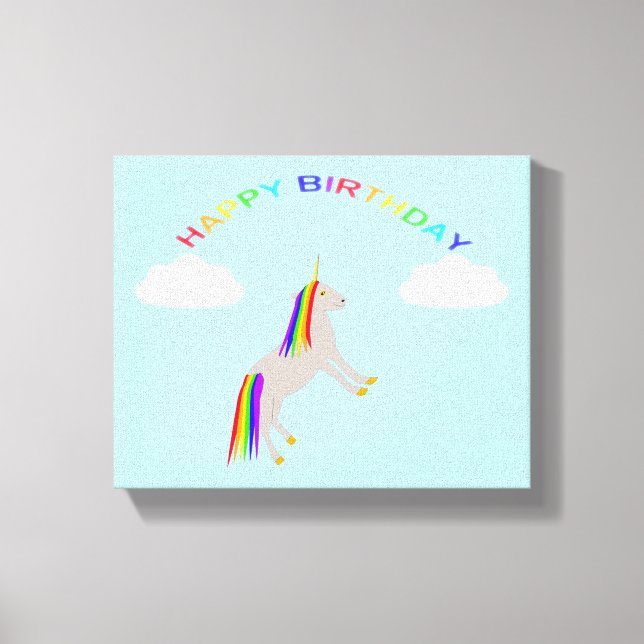 Fantasy Birthday Unicorn Rainbow and Clouds Canvas Print (Front)