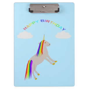 Fantasy Birthday Unicorn Rainbow and Clouds Clipboard