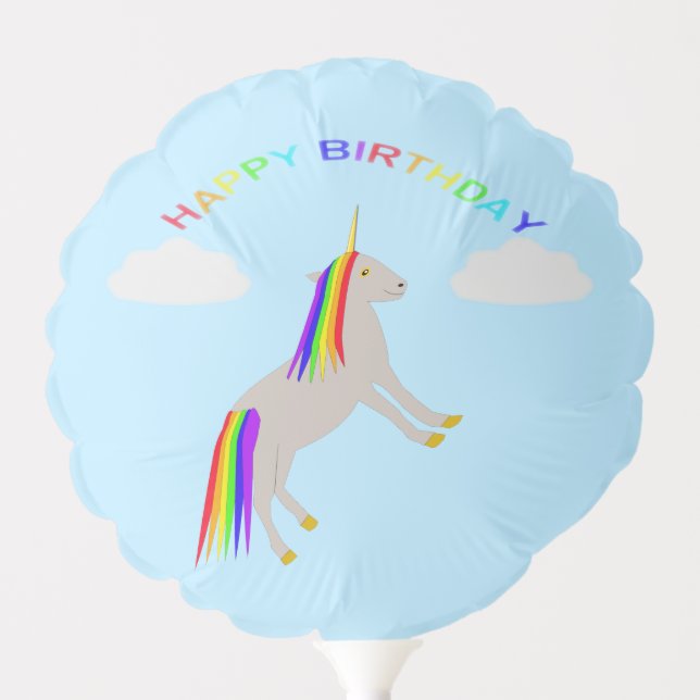 Fantasy Birthday Unicorn Rainbow and Clouds Custom Balloon (Front)