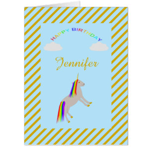 Fantasy Birthday Unicorn Rainbow and Clouds Custom Card