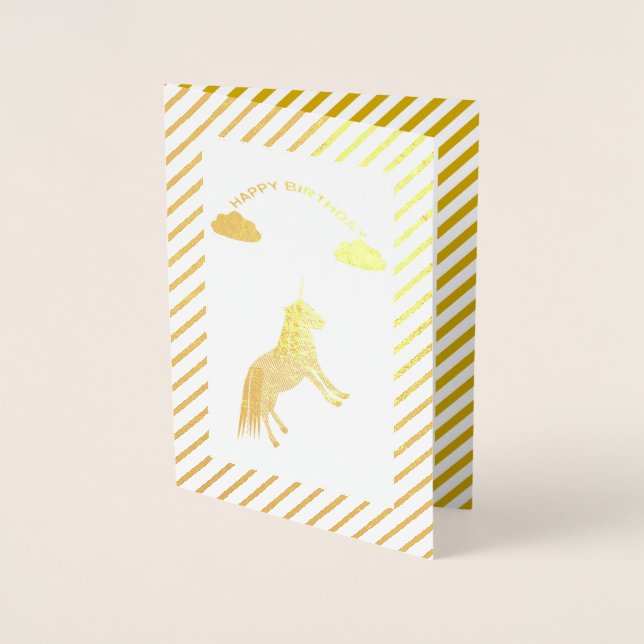 Fantasy Birthday Unicorn Rainbow and Clouds Custom Foil Card (Front)