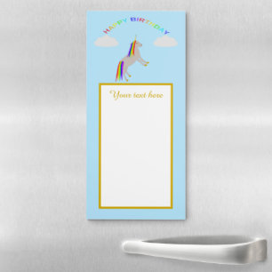 Fantasy Birthday Unicorn Rainbow and Clouds Custom Magnetic Notepad