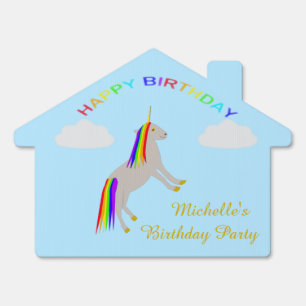 Fantasy Birthday Unicorn Rainbow and Clouds Custom Sign
