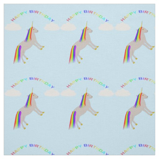 Fantasy Birthday Unicorn Rainbow and Clouds Fabric