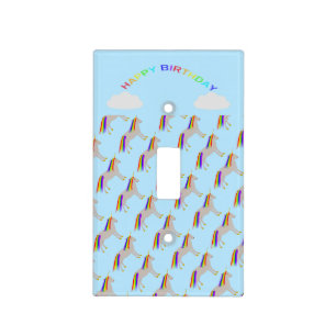 Fantasy Birthday Unicorn Rainbow and Clouds Light Switch Cover