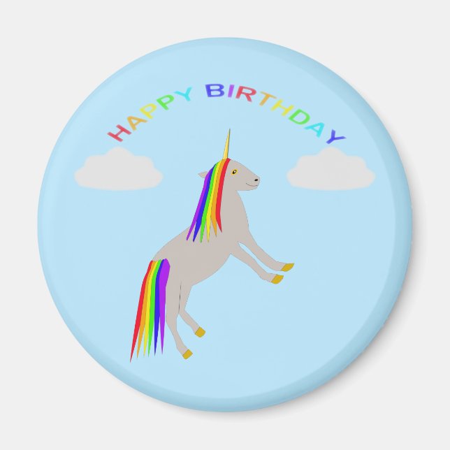 Fantasy Birthday Unicorn Rainbow and Clouds Magnet (Front)