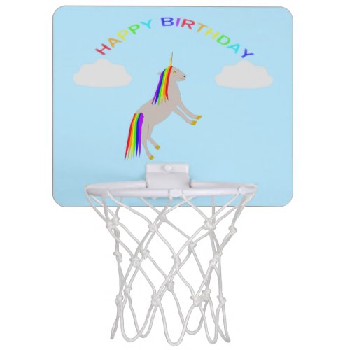 Fantasy Birthday Unicorn Rainbow and Clouds Mini Basketball Hoop