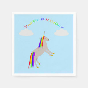 Fantasy Birthday Unicorn Rainbow and Clouds Napkins