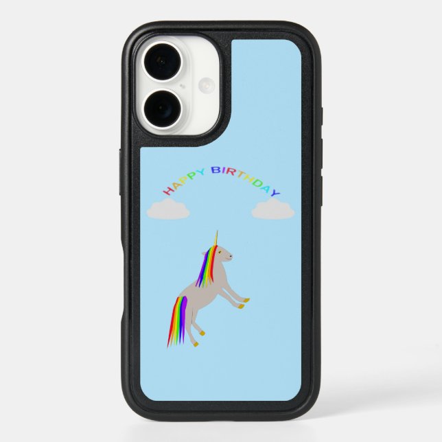 Fantasy Birthday Unicorn Rainbow and Clouds Otterbox iPhone Case (Back)