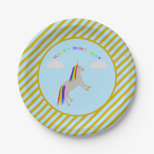 Fantasy Birthday Unicorn Rainbow and Clouds Paper Plates