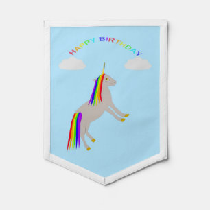 Fantasy Birthday Unicorn Rainbow and Clouds Pennant