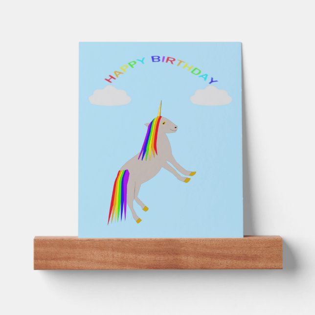 Fantasy Birthday Unicorn Rainbow and Clouds Picture Ledge (Front)