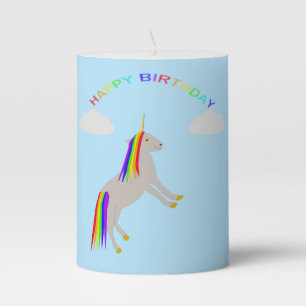 Fantasy Birthday Unicorn Rainbow and Clouds Pillar Candle