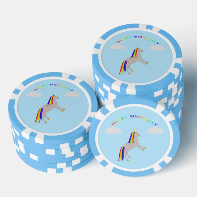Fantasy Birthday Unicorn Rainbow and Clouds Poker Chips (Stack)