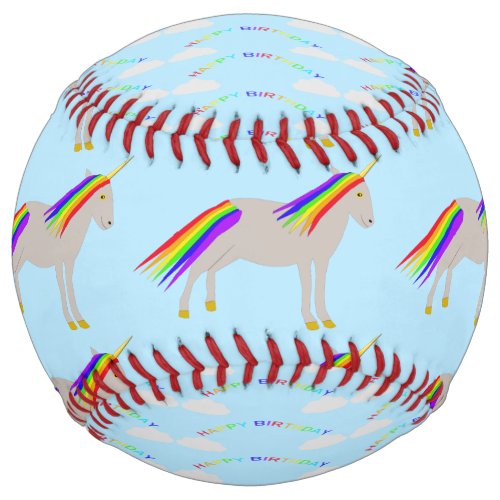 Fantasy Birthday Unicorn Rainbow and Clouds Softball