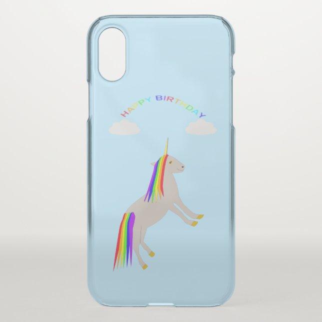 Fantasy Birthday Unicorn Rainbow and Clouds Uncommon iPhone Case (Back)