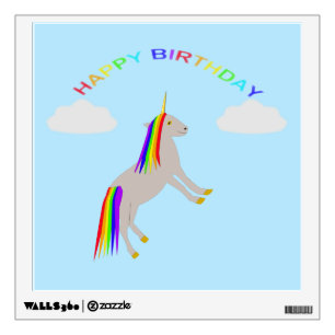 Fantasy Birthday Unicorn Rainbow and Clouds Wall Decal