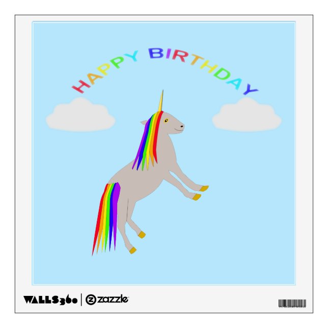Fantasy Birthday Unicorn Rainbow and Clouds Wall Decal (Front)