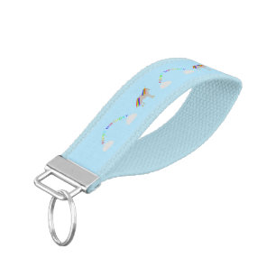 Fantasy Birthday Unicorn Rainbow and Clouds Wrist Keychain