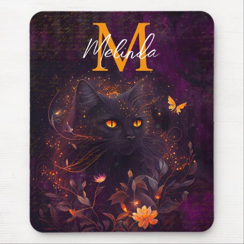 Fantasy Black Cat Mouse Pad