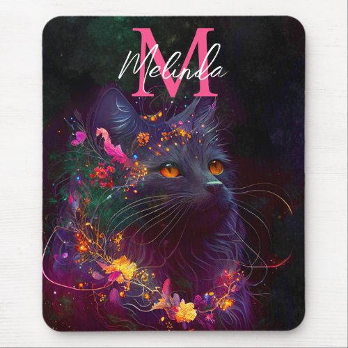 Fantasy Black Cat Mouse Pad