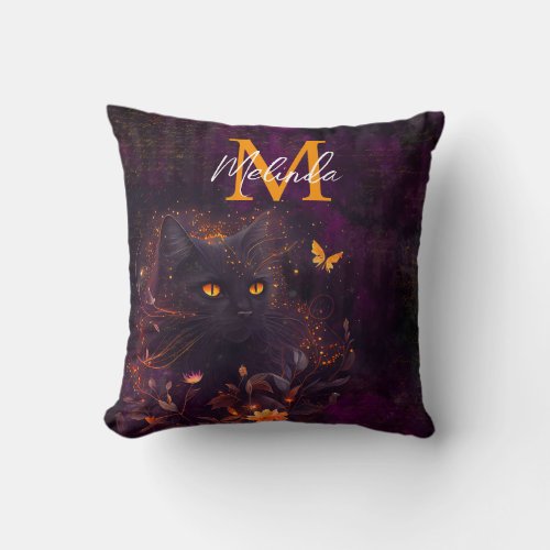 Fantasy Black Cat Throw Pillow