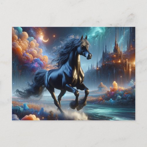 Fantasy Black Half Arabian Horse Postcard
