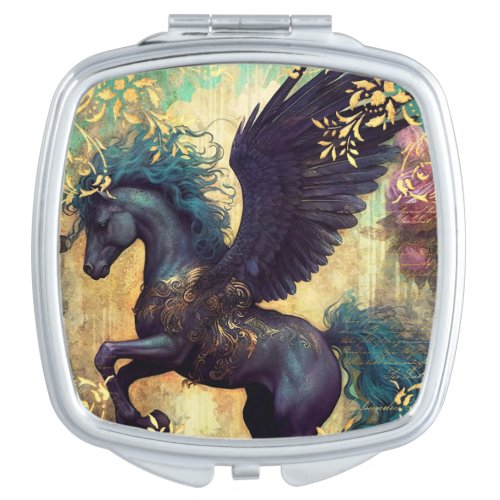 Fantasy Black Pegasus Compact Mirror