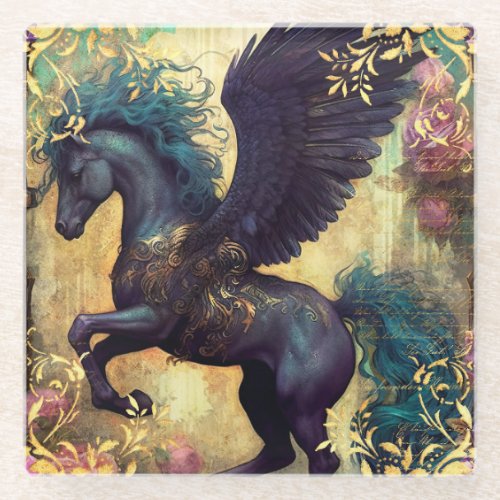 Fantasy Black Pegasus Glass Coaster
