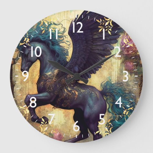 Fantasy Black Pegasus Large Clock