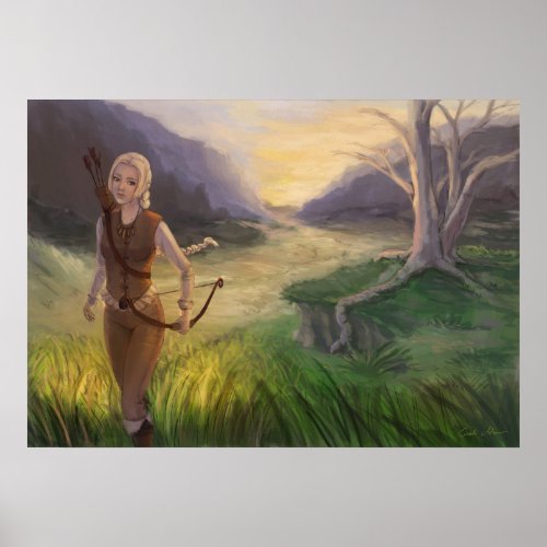 Fantasy Blond Archer Woman With Bow Illustration Poster