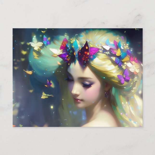 Fantasy Blond Woman and Butterflies Postcard (Front)