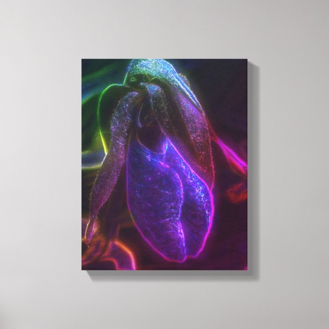 Fantasy Blue Abstract Lady Slipper Flower Art Canvas Print (Front)