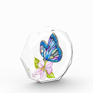 Fantasy Blue Butterfly on Apple Blossom Acrylic Award