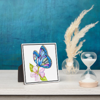 Fantasy Blue Butterfly on Apple Blossom Plaque