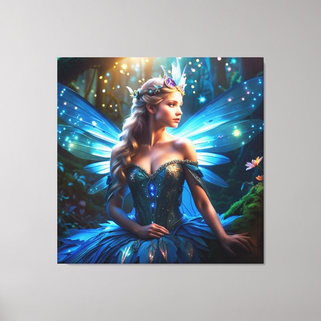 Fantasy Blue Dragonfly Fairy Princess  Canvas Print (Front)