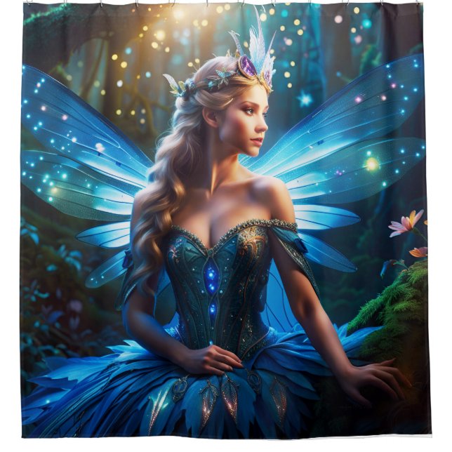 Fantasy Blue Dragonfly Fairy Princess Shower Curtain (Front)