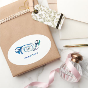 Fantasy Blue Dragons Mystical Custom Oval Sticker