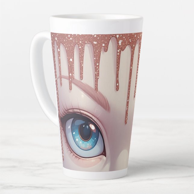 Fantasy Blue Eyes With Dripping Latte Mug (Left Angle)